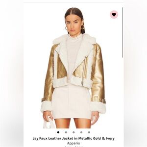 Apparis Jay Faux Leather Jacket in Gold and Ivory